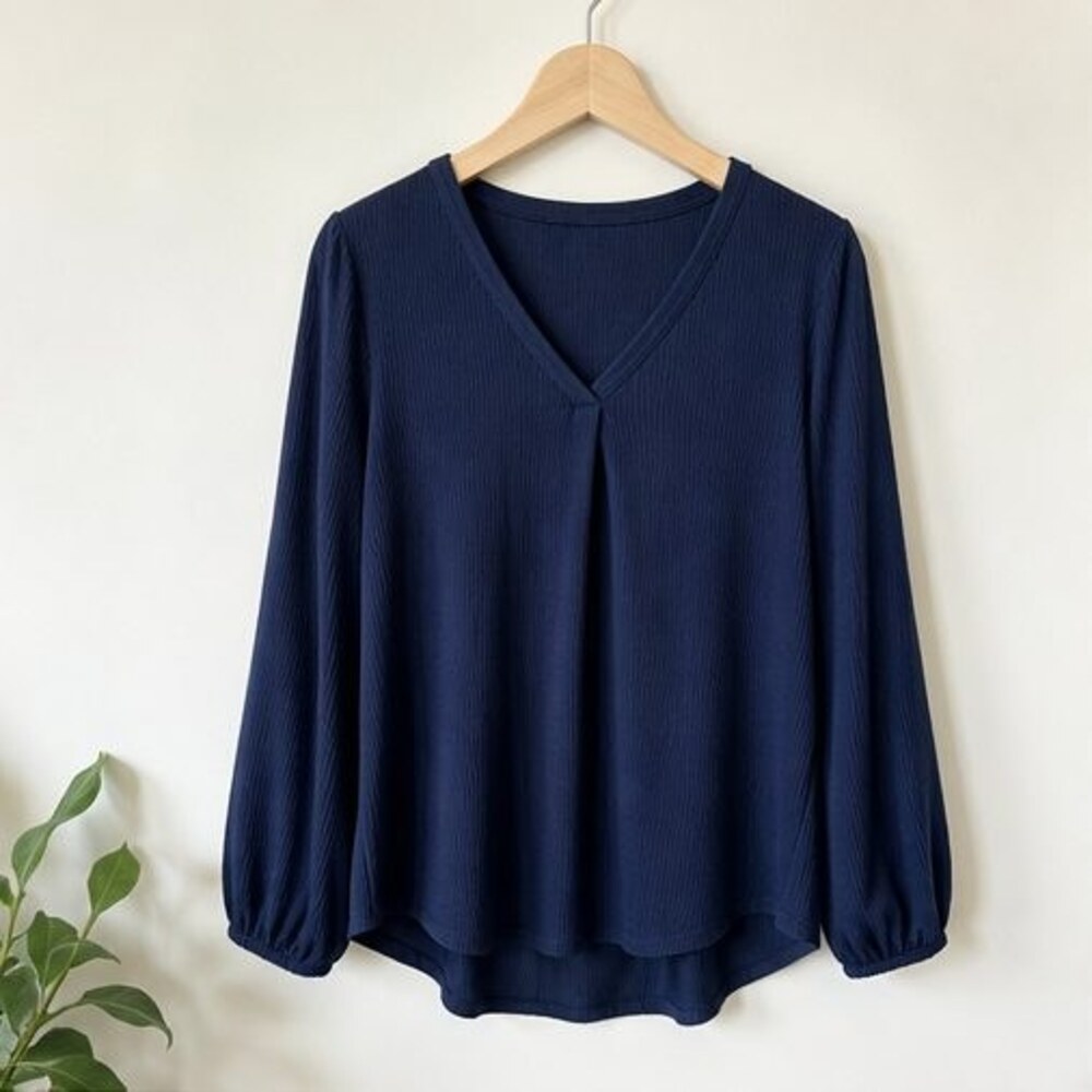 Navy V Neck Top